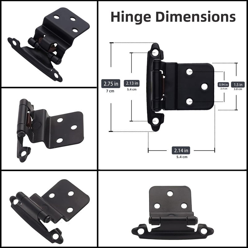 DecoBasics 3/8" Inset Cabinet Hinges Black (25 Pair -50 Pcs) Offset Self Closing Matte Black Cabinet Hinges for Kitchen Cabinets w/Bumpers & Upgraded Screws - Image 3